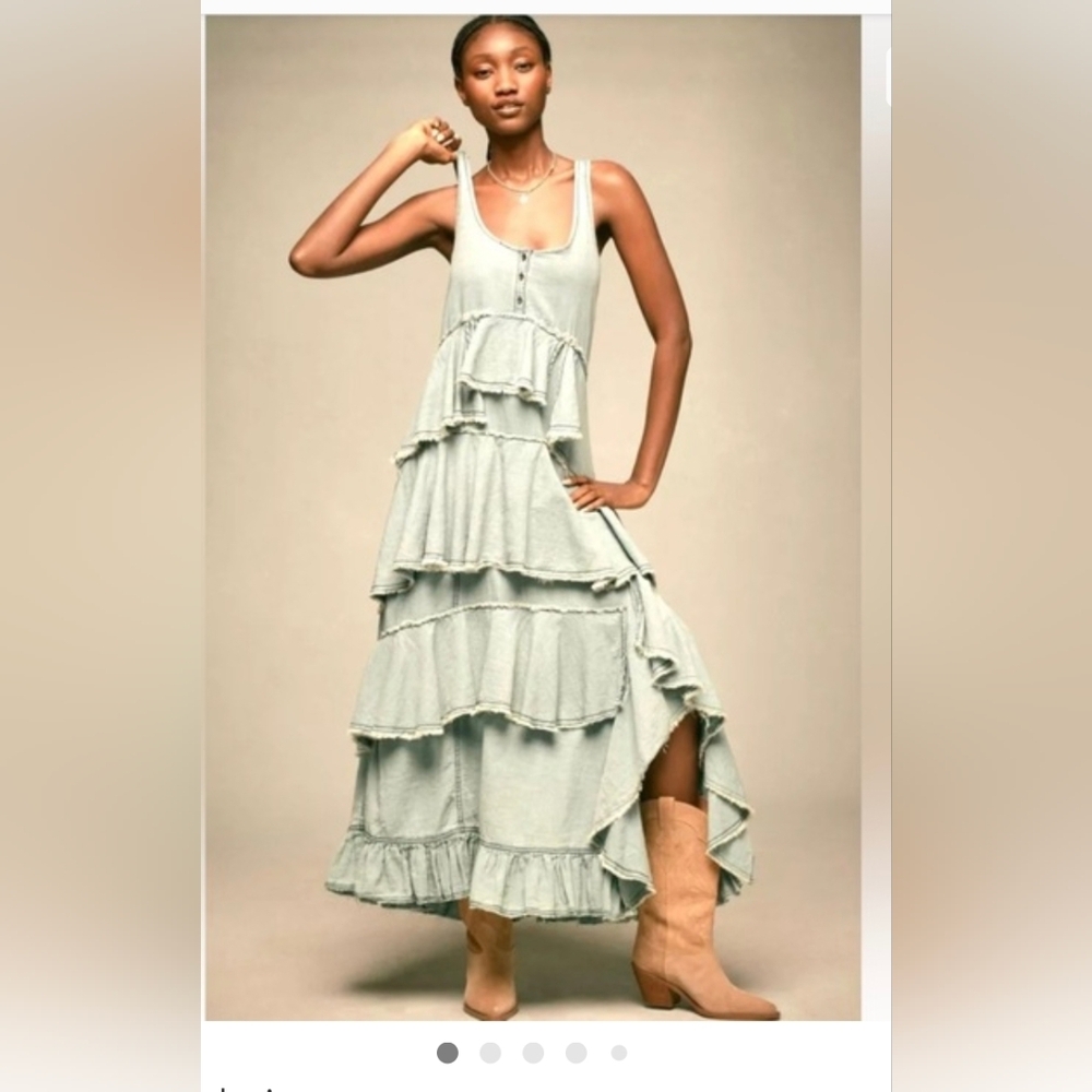 Pilcro Anthropologie Sleeveless Tiered Ruffled Denim Midi Dress size small